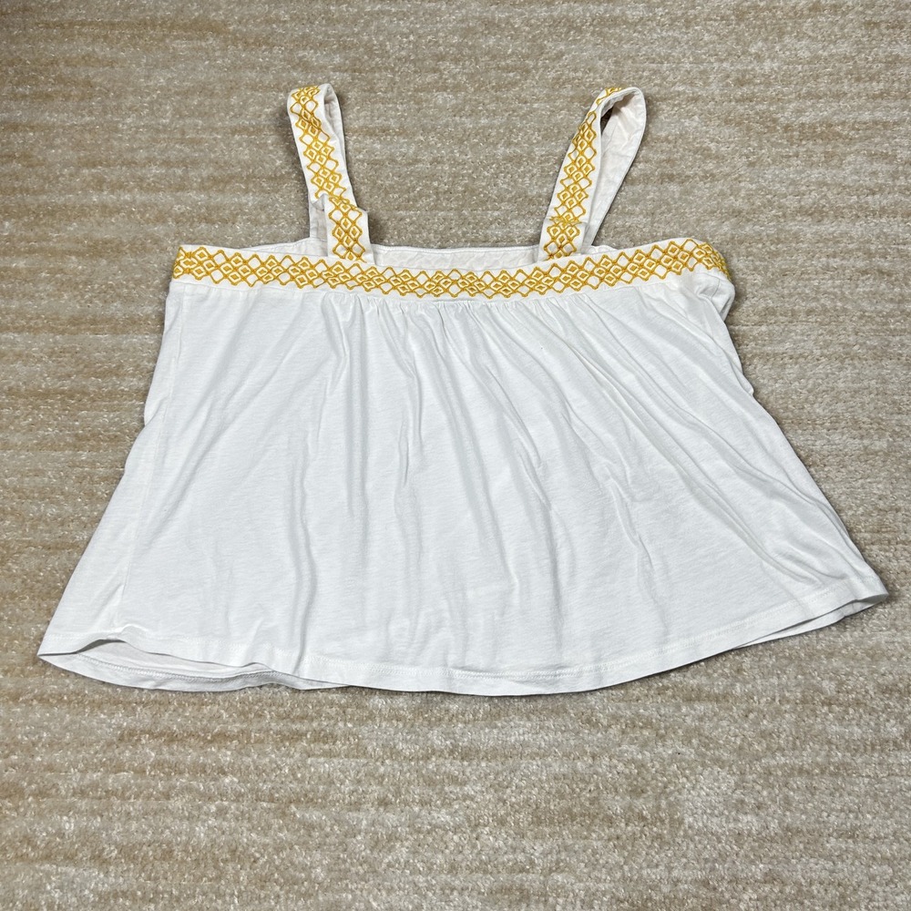 Ann Taylor Factory White Yellow Embroidered Square Neck Cami Top Large